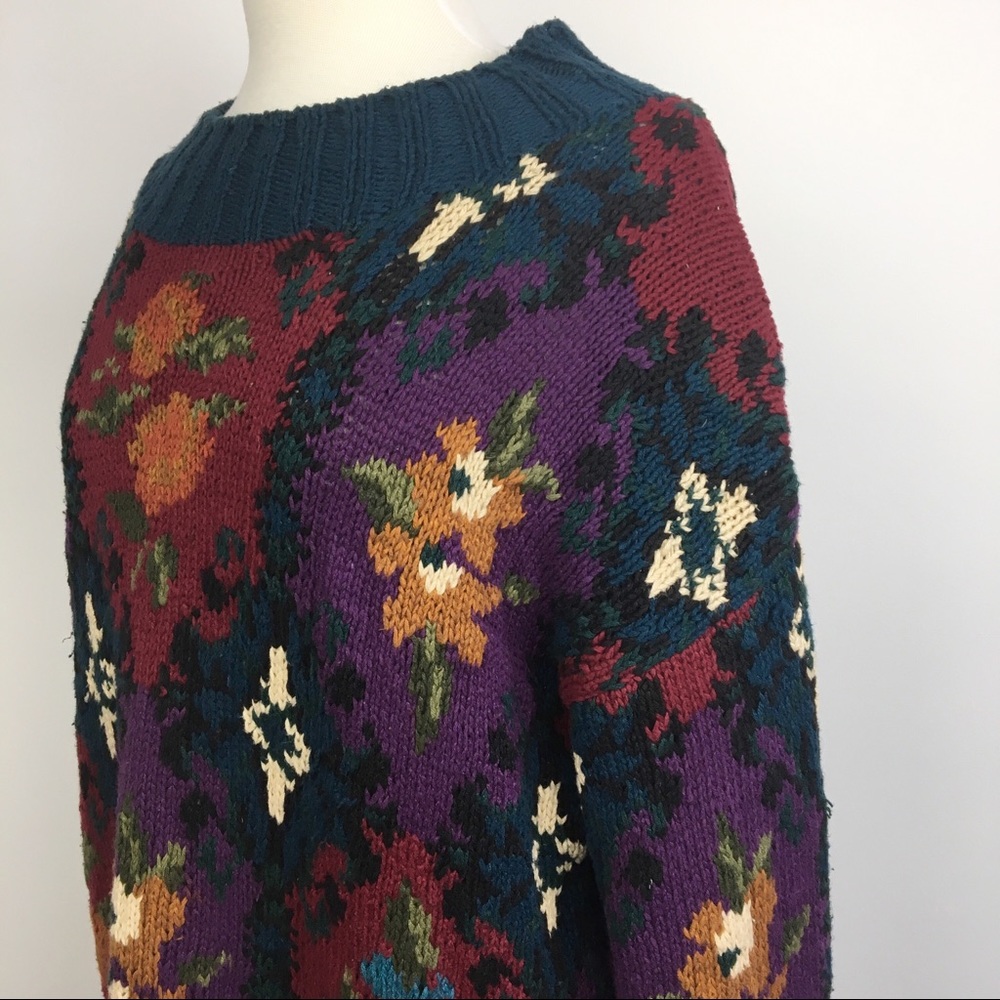 vintage hand knit multicolor sweater tunic dress - Picture 6 of 9